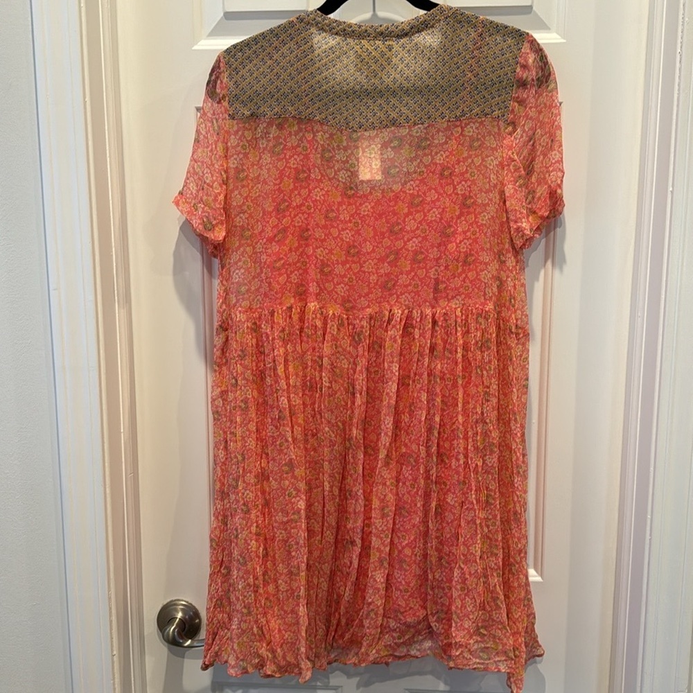 Maeve Anthropologie Swing Dress Morning Glory size 4 Babydoll Floral Pink sheer - Picture 3 of 8